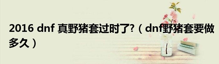 2016 dnf 真野猪套过时了?（dnf野猪套要做多久）