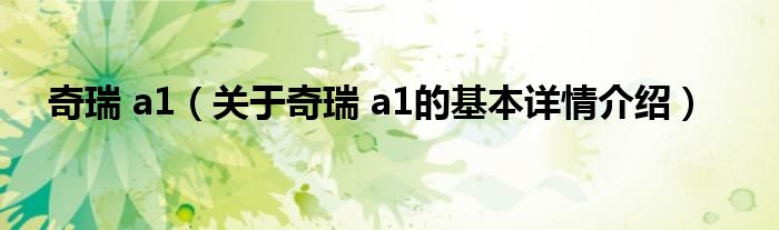 奇瑞 a1（关于奇瑞 a1的基本详情介绍）
