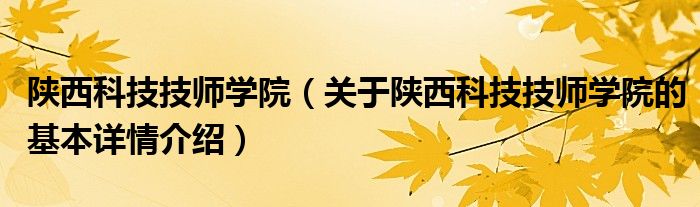 陕西科技技师学院（关于陕西科技技师学院的基本详情介绍）