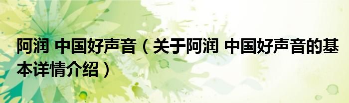 阿润 中国好声音（关于阿润 中国好声音的基本详情介绍）