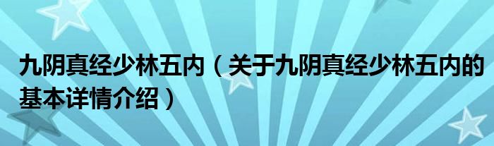 九阴真经少林五内（关于九阴真经少林五内的基本详情介绍）