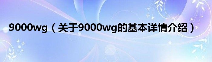 9000wg（关于9000wg的基本详情介绍）