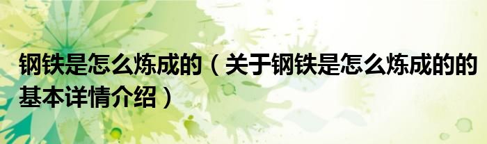 钢铁是怎么炼成的（关于钢铁是怎么炼成的的基本详情介绍）