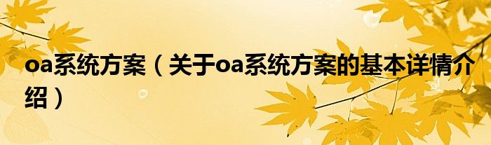 oa系统方案（关于oa系统方案的基本详情介绍）