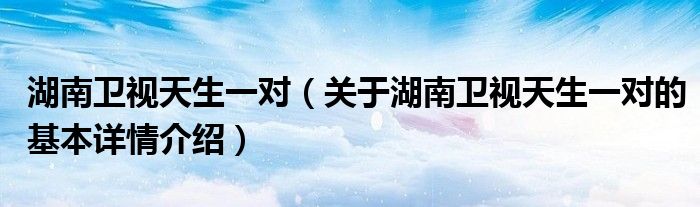 湖南卫视天生一对（关于湖南卫视天生一对的基本详情介绍）