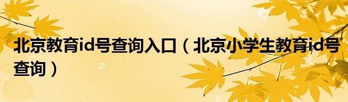 北京教育id号查询入口（北京小学生教育id号查询）