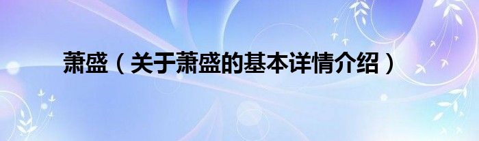 萧盛（关于萧盛的基本详情介绍）