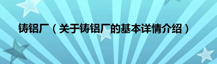 铸铝厂（关于铸铝厂的基本详情介绍）