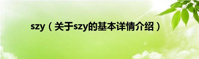 szy（关于szy的基本详情介绍）