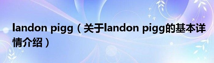 landon pigg（关于landon pigg的基本详情介绍）