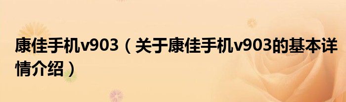 康佳手机v903（关于康佳手机v903的基本详情介绍）