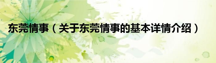 东莞情事（关于东莞情事的基本详情介绍）