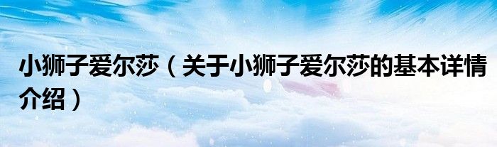 小狮子爱尔莎（关于小狮子爱尔莎的基本详情介绍）