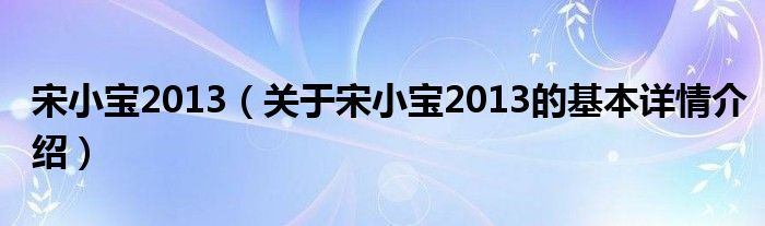 宋小宝2013（关于宋小宝2013的基本详情介绍）