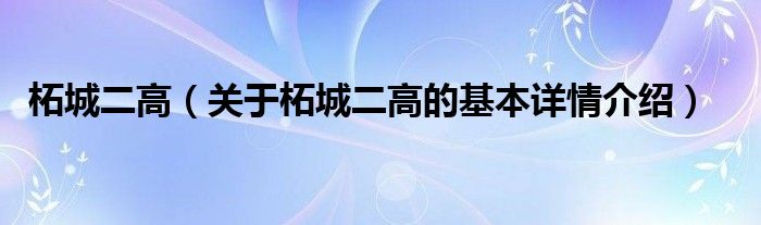 柘城二高（关于柘城二高的基本详情介绍）