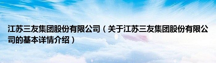 江苏三友集团股份有限公司（关于江苏三友集团股份有限公司的基本详情介绍）