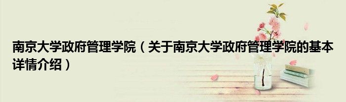 南京大学政府管理学院（关于南京大学政府管理学院的基本详情介绍）