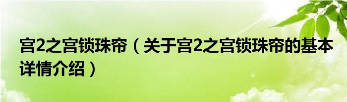 宫2之宫锁珠帘（关于宫2之宫锁珠帘的基本详情介绍）