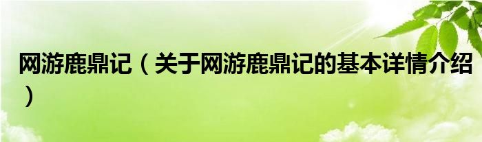 网游鹿鼎记（关于网游鹿鼎记的基本详情介绍）