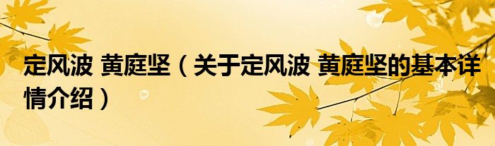 定风波 黄庭坚（关于定风波 黄庭坚的基本详情介绍）