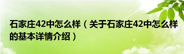 石家庄42中怎么样（关于石家庄42中怎么样的基本详情介绍）