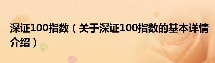 深证100指数（关于深证100指数的基本详情介绍）