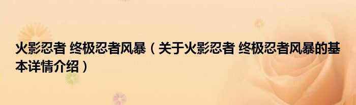 火影忍者 终极忍者风暴（关于火影忍者 终极忍者风暴的基本详情介绍）