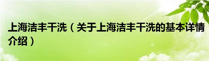 上海洁丰干洗（关于上海洁丰干洗的基本详情介绍）