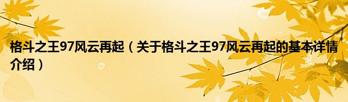 格斗之王97风云再起（关于格斗之王97风云再起的基本详情介绍）