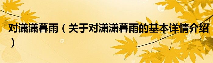 对潇潇暮雨（关于对潇潇暮雨的基本详情介绍）
