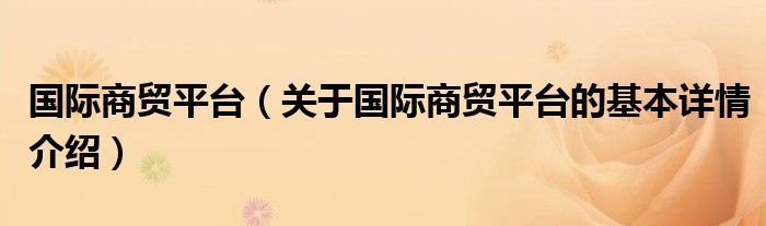 国际商贸平台（关于国际商贸平台的基本详情介绍）