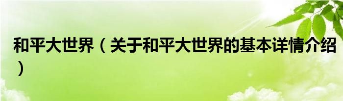和平大世界（关于和平大世界的基本详情介绍）