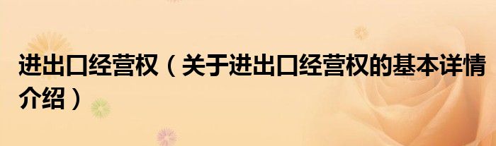 进出口经营权（关于进出口经营权的基本详情介绍）