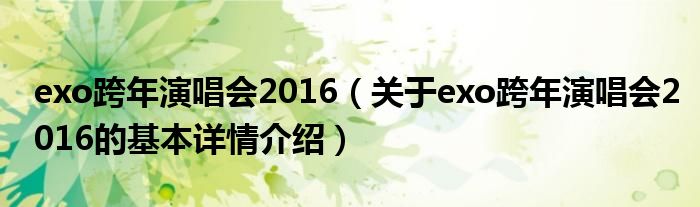 exo跨年演唱会2016（关于exo跨年演唱会2016的基本详情介绍）