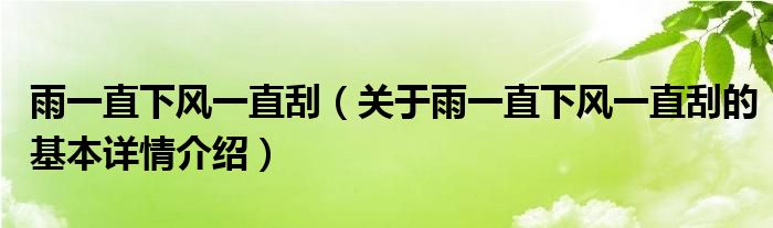 雨一直下风一直刮（关于雨一直下风一直刮的基本详情介绍）