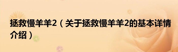 拯救慢羊羊2（关于拯救慢羊羊2的基本详情介绍）