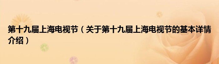 第十九届上海电视节（关于第十九届上海电视节的基本详情介绍）
