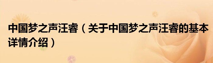 中国梦之声汪睿（关于中国梦之声汪睿的基本详情介绍）