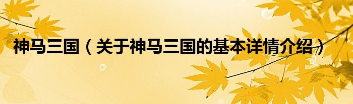 神马三国（关于神马三国的基本详情介绍）
