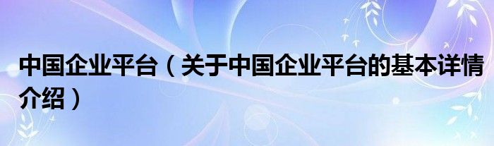 中国企业平台（关于中国企业平台的基本详情介绍）