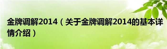金牌调解2014（关于金牌调解2014的基本详情介绍）