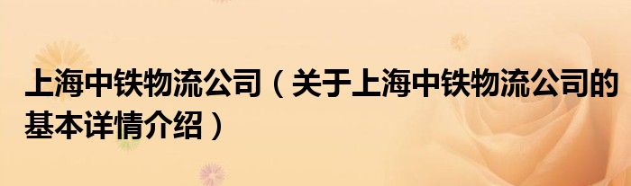 上海中铁物流公司（关于上海中铁物流公司的基本详情介绍）