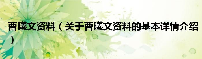 曹曦文资料（关于曹曦文资料的基本详情介绍）