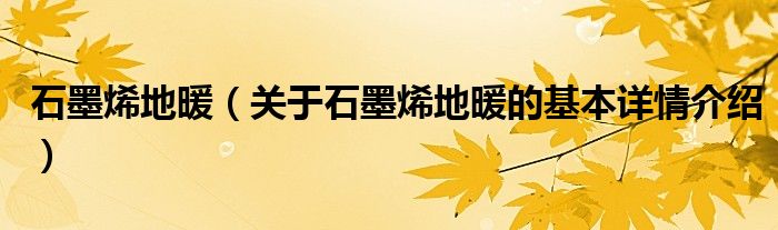 石墨烯地暖（关于石墨烯地暖的基本详情介绍）