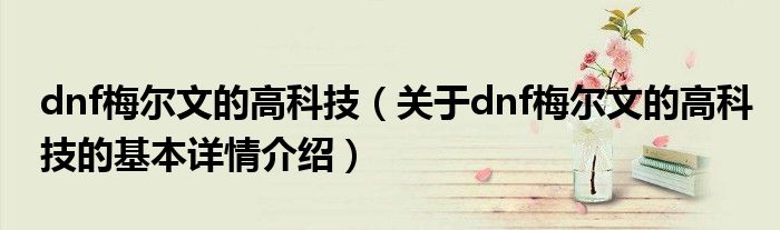 dnf梅尔文的高科技（关于dnf梅尔文的高科技的基本详情介绍）