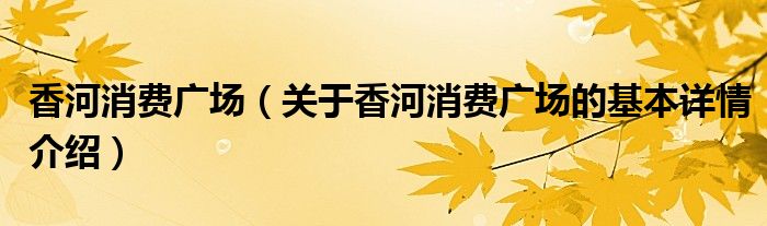 香河消费广场（关于香河消费广场的基本详情介绍）