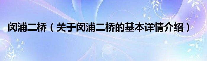 闵浦二桥（关于闵浦二桥的基本详情介绍）