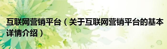 互联网营销平台（关于互联网营销平台的基本详情介绍）