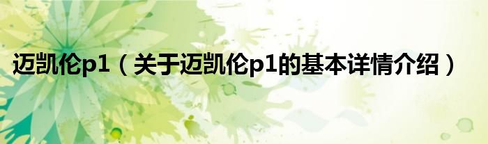 迈凯伦p1（关于迈凯伦p1的基本详情介绍）
