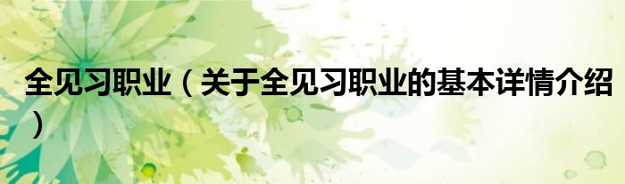 全见习职业（关于全见习职业的基本详情介绍）